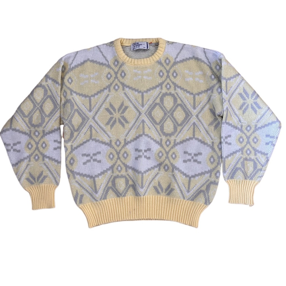 Vintage 1990s Club Europe Patterned Sweater - Yellow / Gray